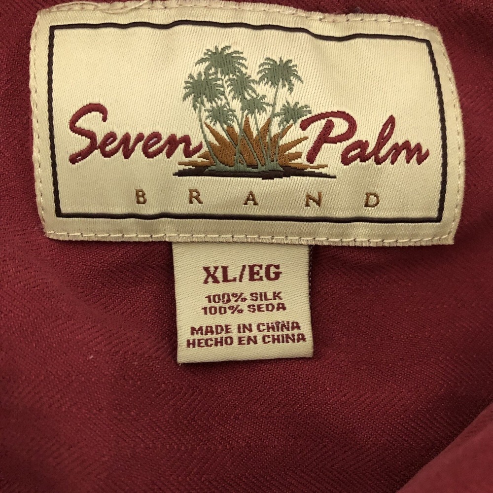 Seven Palm Silk Button Shirt Mens L Red Hawaiian cut Short sleeve - Picture 6 of 8